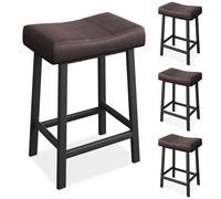 GarveeHome Taburetes de Barra sin Respaldo, Set de 4 - Asiento Tipo Montura tapizado en Piel sintética, Estructura metálica Robusta, diseño Moderno, Negro + marrón, 24 Pulgadas - 4 Piezas
