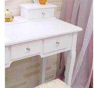 GarveeHome Tocador Moderno con Espejo LED Regulable - 5 cajones espaciosos - Incluye Taburete Acolchado - Diseño Europeo Elegante - Ideal para Dormitorio Femenino - Color Blanco con luz Europe