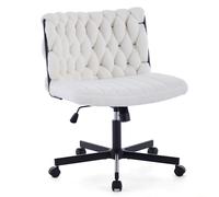GarveeHome Wide Seat Armless Office Chair - Criss Cross Swivel Base with Wheels - Comfortable Soft Fleece Upholstery - Adjustable, 300 lbs Capacity for Home Office, Vanity, Study - Beige