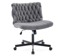 GarveeHome Wide Seat Armless Office Chair - Criss Cross Swivel Base with Wheels - Modern Extra Wide Soft Velvet - Perfect for Home Office, Vanity, Meditation, Makeup - Gray