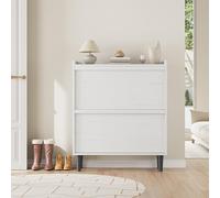 GarveeHome Zapatero de Madera para Entrada - 2 cajones abatibles, Estante Ajustable, Armario Oculto, diseño Moderno y Estrecho, fácil de Montar - 2 Dump Buckets Antique White