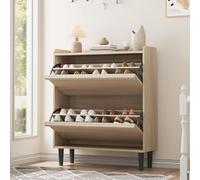 GarveeHome Zapatero de Madera para Entrada - 2 cajones abatibles, Estante Ajustable, Armario Oculto para Pasillo y salón, diseño Compacto y Moderno - 2 Tipping Buckets, Natural Wood Color
