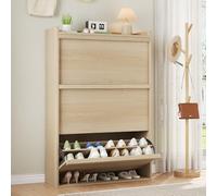 GarveeHome Zapatero de Madera para recibidor - 3 cajones abatibles, Estante Ajustable, Armario Oculto, diseño Moderno y Estrecho
