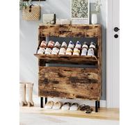 GarveeHome Zapatero Estrecho Independiente de Madera - Armario con Puertas abatibles y estantes Ajustables - Ideal para recibidor o Pasillo - Madera quemada