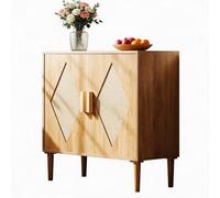 GarveeLife Aparador De Madera con Ratán, Moderno Armario De Almacenamiento para Salón con 2 Puertas, Estante Ajustable Aparador para Comedor, Sala o Entrada, 80x40x88cm