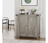 GarveeLife Aparador Tipo Buffet Estilo Rústico, Aparador de Madera con Estantes Ajustables y 2 Puertas, Armario Auxiliar Versátil para Almacenamiento para Salón, Comedor o Entrada 76x40x80cm,Gris