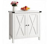 GarveeLife Aparador Tipo Buffet Estilo Rústico, Aparador de Madera con Estantes Ajustables y Puertas, Armario Auxiliar Versátil para Almacenamiento para Salón, Comedor o Entrada 76x40x80cm,Blanco