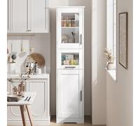 GarveeLife Armario Alto de baño 170 cm - Puertas y cajón de Vidrio abatible - Estantes Ajustables - Mueble Independiente - Diseño antivuelco - Roble Oscuro - Deportiva única