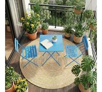 GarveeLife Conjunto bistró exterior plegable de 3 piezas - Mesa cuadrada de metal y 2 sillas plegables - Compacto y resistente a la intemperie - Fácil de guardar - Para balcón, jardín o terraza - Azul