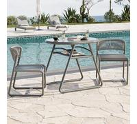GarveeLife Conjunto bistró para Exterior - Mesa Redonda y 2 sillas de Hierro con Asiento de Cuerda PE, Resistente a la corrosión, fácil Limpieza, Compacto y Colorido, Ideal para terraza, balcón o