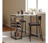 GarveeLife Conjunto de Mesa pequeña para Comedor de 2 Personas - Estanterías Abiertas de 4 Niveles, Soporte para Copas, botellero, sillas tapizadas y taburetes con reposapiés - Estilo Industrial