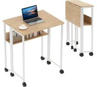 GarveeLife - Escritorio Plegable con Ruedas, 63 x 50 x 75 cm, Mesa de Escritorio Plegable portátil, con Almacenamiento, Naturaleza