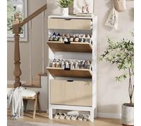 GarveeLife Funcionalidad y diseño elegante - Zapatero estrecho con 3 puertas abatibles y 1 cajón - Estante ajustable, patas metálicas - Almacenamiento discreto para 12-18 pares de zapatos en entrada o