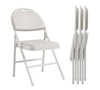 GarveeLife Juego de 4 Sillas Plegables Cómodas, Sillas de Comedor Estructura de Metal con Acolchadas y Respaldo Alto Apilables para Cocina, Hogar y Fiestas,Beige