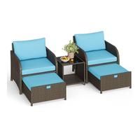 GarveeLife Juego de 5 muebles de jardín de ratán, muebles de balcón, balcón, 2 sillones de ratán con taburete, muebles de jardín con mesa, muebles de jardín, juego de muebles para exteriores, 5 piezas