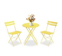 GarveeLife Juego de Bistró 3 Piezas Plegable Mesa y 2 Sillas Metal Amarillo Sin Montaje