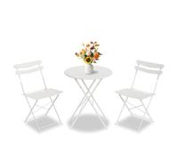 GarveeLife Juego de Bistró 3 Piezas Plegable Mesa y 2 Sillas Metal Blanco Sin Montaje