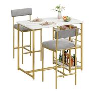 GarveeLife - Juego de Mesa de Bar con 2 sillas Acolchadas, Mesa de bistró para Cocina con 3 estantes (Dorado, 92 x 50 x 92 cm)