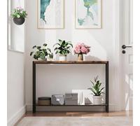 GarveeLife Mesa Consola Estrecha de 2 Niveles con Estante - Estructura Metálica Resistente - Estilo Rústico para Recibidor, Sala, Pasillo u Oficina para Espacios Reducidos y Almacenaje