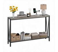 GarveeLife Mesa Consola Estrecha de 2 Niveles con Estante - Marco Metálico Sólido - Diseño Industrial para Entrada, Salón o Pasillo - 110x25x76cm