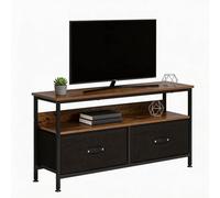 GarveeLife Mueble TV Vintage MDF Hierro 2 Cajones Tela Negra