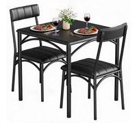 GarveeLife Set Compacto de Comedor para 2 Personas - Mesa Cuadrada y sillas tapizadas - Diseño Moderno y Resistente Cocina, apartamento o Estudio - Color Negro rústico