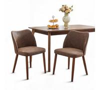GarveeLife Sillas de Comedor tapizadas, Patas de Madera, 2 Unidades, marrón | Pack de 2 sillas con respaldo fino en forma de corazón, patas de madera y tapizado de PU, 48 x 51 x 75 cm, marrón