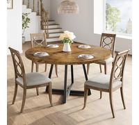 GarveeMore Amplia Mesa De Comedor Ovalada De 70,8'' o Redonda De 47'' - Estilo Industrial Rústico - Base Metálica Resistente y Tablero De Madera Marrón