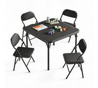 GarveeMore Conjunto Infantil De Mesa y 4 Sillas Plegables, Negro, Acero con Superficie De Cuero PU, Cojines Acolchados, para Jugar, Comer y Aprender