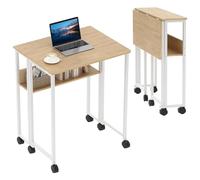 GarveeMore Escritorio Plegable, Mesa Escritorio Pequeña con Ruedas y Estante Inferior, Mesa Plegable para Ordenador Portátil, 50×50×75 cm, Color Natural