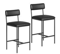 GarveeMore Juego de 2 Taburetes Comedor con Respaldo, Taburetes Altos de Bar Tapizada con Cuero PU, para Comedor, Cocina, Bar, (Negro) 37×42×95 cm