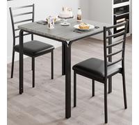 GarveeMore Juego de Comedor con 2 sillas - Mesa Cuadrada para 1-2 Personas, sillas metálicas Acolchadas con Respaldo, Ideal para salón, Cocina y Comedor, Ahorra Espacio, Color Gris