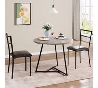 GarveeMore Juego De Comedor para 2 Personas, Mesa Redonda De 80 cm, Conjunto De 3 Piezas para Espacios Pequeños, Apartamento o Cocina Acogedora, Gris
