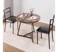 GarveeMore Juego de Mesa Redonda y 2 Sillas - Comedor Compacto, Tapizado PU, Mesa 31.4" con Acabado Mármol, Ideal Cocinas y Apartamentos Pequeños