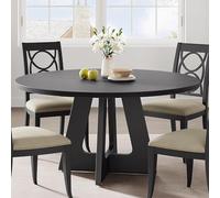 GarveeMore Mesa Redonda de Comedor 120 cm, Mesa de Cocina Rústica con Patas de Madera, Tablero MDF Resistente, para 4-6 Personas, para Comedor, Cocina y Salón, Color Negro, Solo Mesa