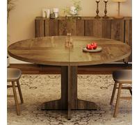 GarveeMore Mesa Redonda de Comedor - Diámetro 120 cm, Grosor 3 cm, Mesa Grande, Altura Regulable, Madera Maciza Resistente, para 4 o más Personas, Color Retro