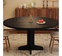 GarveeMore Mesa Redonda de Comedor - Diámetro 120 cm, Grosor 3 cm, Mesa Grande, Altura Regulable, Madera Maciza Resistente, para 4 o más Personas, Color Negro
