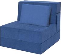 GarveeMore Sofá Cama Individual Plegable, Sofá Convertible en Colchón para Invitados, Tela Suave con Bolsillo Lateral, para Salón y Espacios Pequeños, Color Azul, 71x71x61cm