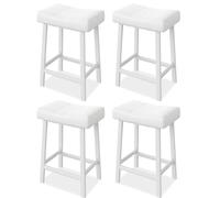 GarveeMore Taburete de Bar con Asiento Acolchado en Forma de Silla de Montar, Juego de 4 Taburetes con Marco de Madera Blanco, para Isla de Cocina, Bar y Comedor, 50×32×61 cm, Blanco