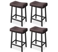 GarveeMore Taburete de Bar con Asiento Acolchado en Forma de Silla de Montar, Juego de 4 Taburetes con Marco de Metal Negro, para Isla de Cocina, Bar y Comedor, 50×32×61 cm, Marrón