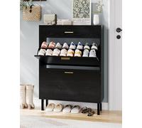 GarveeMore Zapatero Con 1 Cajón Superior y 2 Cajones Abatibles, Negro, Patas De Metal Negro, Para Entrada y Pasillo, 80×25×109 cm