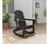 GarveeTech Silla Mecedora Adirondack Plegable para Patio y jardín - Reposapiés retráctil y portavasos - HDPE Resistente al Clima - Ideal para Relax en terraza y Porche - Negro