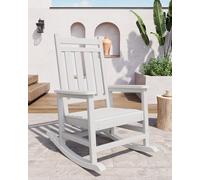 GarveeTech Silla Mecedora de HDPE para Exteriores - Respaldo Alto Ergonómico, Estilo Adirondack, Resistente a Todo Clima, Ideal para Jardín, Patio o Porche - Embossed Wood Grain - Blanco × 1