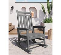 GarveeTech Silla Mecedora de Jardín HDPE para Exteriores - Respaldo Alto, Estilo Adirondack, Ergonómica y Duradera, Resistente a Todo Clima, Acabado Símil Madera para Patio, Porche o Terraza - Gris ×1