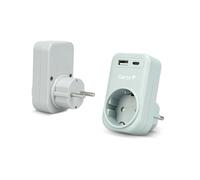 Garza - Adaptador Enchufe 3 en 1 con 1 Toma Schuko + 1 USB-A QC3.0 + 1 USB-C PD20W, Carga Rápida 20W, Protección Infantil, 3680W, Portátil y Seguro - Gris