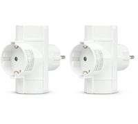 Garza - Adaptador Triple Lateral (3 Tomas Schuko) | Ladrón Triple de enchufes con Toma de Tierra | Protección Infantil | Blanco (Paquete de 2)