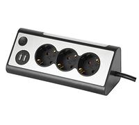 Garza - Base múltiple de sobremesa con luz de 3 Tomas y 2 Puertos USB