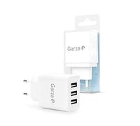 Garza - Cargador múltiple de Pared con 3 Puertos USB, Enchufe Adaptador Triple USB, Cargador móvil (5V/3.4A), Universal, Protección sobrecarga/Cortocircuito, Blanco