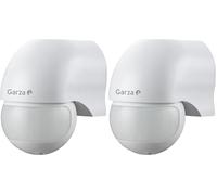 Garza - Detector de Movimiento por Infrarrojos para Interior y Exterior, protección IP44, Tiempo y luminosidad Regulables, ángulo detección 180º, Blanco (Paquete de 2)