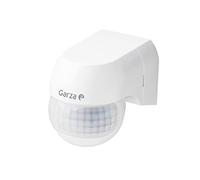 Garza - Mini Detector de movimimiento por infrarrojos para interior y exterior, protección IP44, tiempo y luminosidad regulables, ángulo detección 180º, blanco